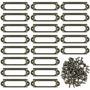 50 Pcs Métal Porte-Étiquette Pour Les Meubles De Tiroir De L'armoire De La Carte De Plaque De Châssis Avec Des Vis Pour Un Bureau Bibliothèque Étagères De Bronze (S 59 X 17mm) - Neuf