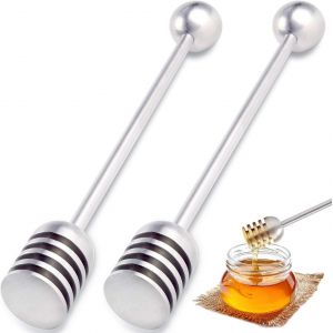 Le Miel Et Le Sirop Des Louches, 2pcs De 6,2 Pouces En Acier Inoxydable 304 En Nid D'abeille Bâton Cuillère Agitateur Serveur Pour Pot De Miel, Pot De Conteneurs - Neuf