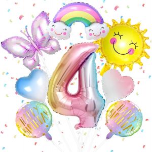 CAUC-8 Pi&egrave;ces Ballon Papillon Anniversaire 4 Ans Decoration Anniversaire Fille 4 Ans Ballon de Soleil Ballon Papillon en Aluminium Fournitures de F&ecirc;te d'Anniversaire sur le Th&egrave;me des - Neuf
