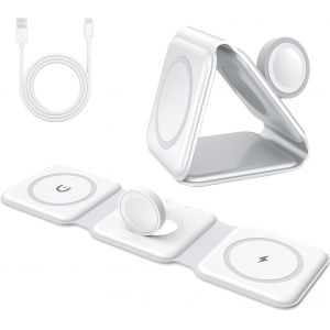 KALANKA-Chargeur sans Fil Magn&eacute;tique Pliable,3 en 1 Magn&eacute;tique Chargeur sans Fil pour iPhone 15 14 12 Pro/Pro Max/Plus/Mini,Station de Charge pour Apple Watch 9/Ultra 2/8/7/SE/6/5/4/3,AirPods Pro/2/3 - Neuf