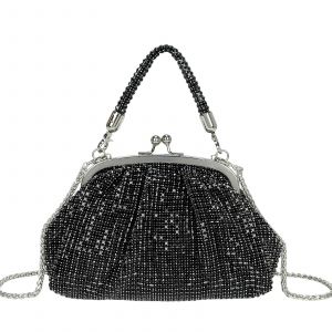 Pochette de Soir&eacute;e pour Femme R&eacute;tro &agrave; Perles avec Fermoir Clic-clac Gallantry Noir - Neuf