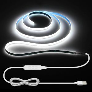 Kalanka-Bande Lumineuse Led Cob 5v Usb 1m Ajustable 5mm Large Blanc Froid 6000k 400leds Bande Lumineuse Autocollante Avec Interrupteur Pour &Eacute;clairage De Chambre Tv &Eacute;clairage De Fond De Cuisine - Neuf