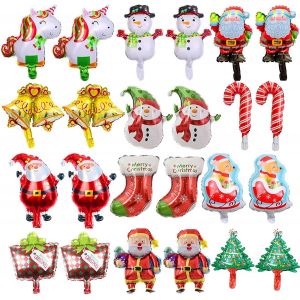 Ballon de Noël, 24 Pièces Ballons en Aluminium de Noël, Père Noël Gonflable /Bonhomme de neige/Renne Ballon d'hélium pour décoration de fête de Noël - Neuf