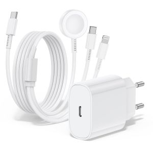 Chargeur Pour Apple Watch,Chargeur Rapide Magnétique 20w Pour Apple Iwatch,Câble 3 En 1 Multi-Charge (2m) Compatible Avec Les Séries De Montres Ultra 2/Se/10/9/8/7/6/5,Iphone 16/15/14 - Neuf