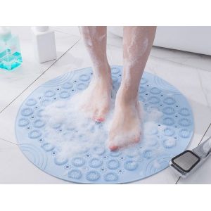 Tapis De Douche Antid&eacute;rapant De 55 Cm Avec Brosse Pour Les Pieds Et Poils Exfoliants, Bleu - Neuf