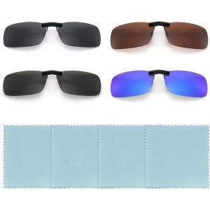 Lot De 4 Lunettes De Soleil &Agrave; Clipser - Accessoires De Lunettes De Soleil Sans Monture - Clip De Lunettes De Soleil Polaris&eacute;es - Convient Pour Hommes Et Femmes (Noir, Vert, Marron, Bleu), - Neuf