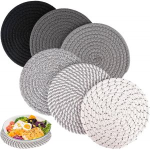 Jexnovashop-Dessous De Plat En Fil De Coton - 6 Pi&egrave;ces Dessous De Plat Table Ronds Tress&eacute;s 18cm Tapis Porte Casseroles Sous Assiette Pour Casserole Cuisine Restaurant H&ocirc;tel Boisson - Neuf