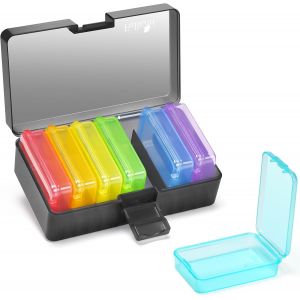 KALANKA-Pilulier Semainier et Journalier, Boite a Pilule de Poche pour Voyage, Petit Pill Box Distributeur de M&eacute;dicaments (Arc-en-ciel Noir) - Neuf