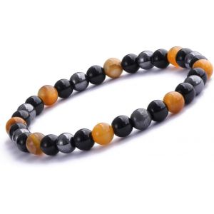 Bracelet Triple Protection Oeil De Tigre, Perles En Hématite Et Obsidienne Noire De - Neuf