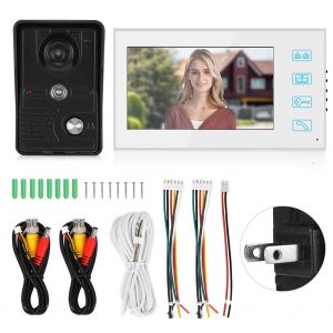 Sonnette filaire 100-240 V 7 pouces couleur IPS 1080P HD, interphone a vision nocturne LED resistant aux intemperies pour maison et hotel, prise US - Neuf