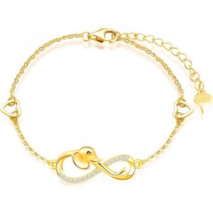 Bracelet Pour Femme Fille, Bracelet En Argent 925, Bracelet Symbole De L'infini Avec Éléphant Mignon, Décorer De Diamant, C?ur Ou Étoile, Zircon Incrusté, Or, Bracelet Élément Animal - Neuf