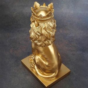 Abstrait Couronne Lion Statue Bureau à domicile Résine Sculpture Crafts-Or - Neuf