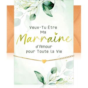 Kalsw-Set De Cadeau Marraine Veux-Tu Être Ma Marraine D'amour Pour Toute La Vie Carte Marraine Demande Avec Enveloppe Et Bracelet À Coeur Réglable Annonce Marraine Pour Baptême Anniversaire Fête - Neuf
