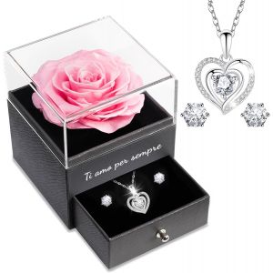 Amour Cadeau No&euml;l pour Femme&Amie&Maman&Mamie, Vraie Rose Eternelle avec Bijoux, Ti amo per Sempre avec Coeur Collier pour Anniversaire No&euml;l Saint Valentin F&ecirc;te des M&egrave;res - Neuf
