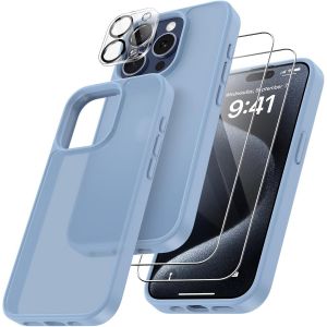 Kal-4 En 1 Coque Pour Iphone 15 Pro Max Avec 2 Verre Trempé Et 1 Caméra Protecteur, [Coussin D'air Intégré] Antichoc Antirayures Protection Housse Pour Iphone 15 Pro Max 6.7"", Bleu Clair - Neuf