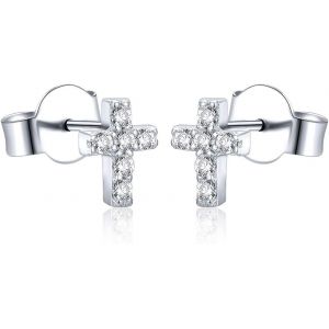 Cmjaagur-Boucle D'oreille En Argent 925, Croix Religieux Argent Boucle D Oreille Femme, Zircone Petites Boucles D'oreilles Pour Fille Enfant Boucle D'oreille Bijoux[M603] - Neuf