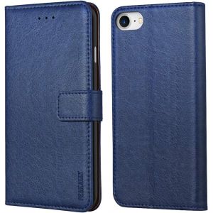 Case For Iphone Se 2022 5g/Se 2020/6/6s/7/8, Premium Pu Leather Flip Case [Wallet Pocket] [Magnetic Closure] - Blue - Neuf