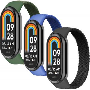 3 Pack Bracelet Pour Xiaomi Mi Band 9/Xiaomi Smart Mi Band 8 Bracelet,Nylon Braided Stretch Solo Loop Bracelets Sport Band Pour Xiaomi Band 8/Mi Band 9 Bracelet Femme Homme,Noir/Vert/Bleu,M - Neuf
