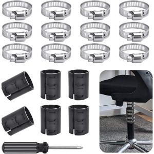12 PCS Colliers de Serrage en Acier Inoxydable et 6 PCS Rainures de Tuyau en Plastique, Collier de Serrage R&eacute;glables Serre-Joints &agrave; Tuyau avec 1 Tournevis pour la Plupart des Chaises de Bureau - Neuf