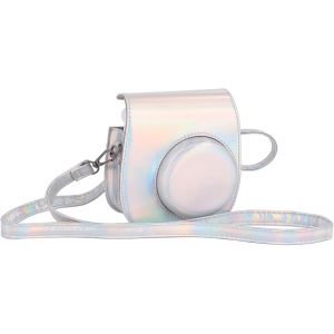 SJZG-Housse Pour Appareil Photo Instantan&eacute; Mini 12 Pour Fujifilm Instax Mini 12/11, Housse En Cuir Pu De Qualit&eacute; Sup&eacute;rieure Avec Poche Et Bandouli&egrave;re Amovible Et R&eacute;glable (Argent Magique) - Neuf