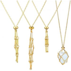 Collier Avec Support En Cristal : Lot De 3 Colliers En Cristal Collier Cage En Cristal Creux R&eacute;glable Cha&icirc;ne De Support En Cristal Pour Bijoux En Pierres Pr&eacute;cieuses De Quartz &Agrave; Faire Soi-M&ecirc;me - Neuf