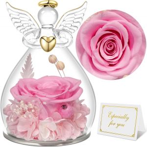 Rose Eternelle Cadeau Femme, Fleur Eternelle avec Ange Figurine, Cadeaux Maman/Mamie, Cadeau Anniversaire Femme, Vraie Rose pour Maman, Cadeaux Noel, Saint Valentin, Fete des Meres - Neuf