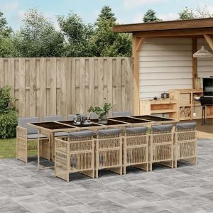 Ensemble À Manger De Jardin 11pcs Avec Coussins Gris Poly Rotin - Neuf