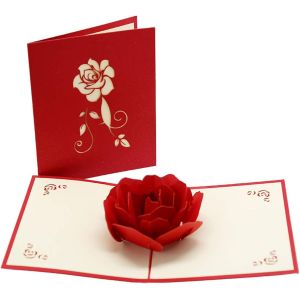 Carte de v?ux pop-up 3D pour anniversaire, v?ux pour femme, carte pop-up bouquet de roses roses, anniversaire de mariage, Saint-Valentin - Neuf