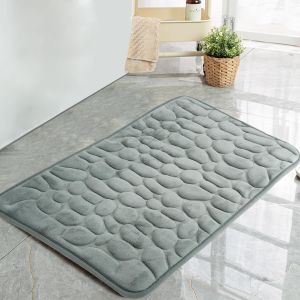 Kal-Tapis De Bain Absorbant, Tapis Salle De Bain En Velours Corail Doux Lavable En Machine, Tapis De Douche Antidérapant De Forme Galets Pour Salle De Bain Et Salon (Gris, 40 X 60 Cm) - Neuf