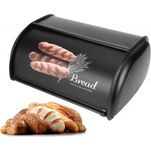 Chenquansarl-Boîte À Pain Porte-Pain Conteneur De Stockage Grande Capacité Boîte À Pain En Acier Inoxydable Organisateur De Cuisine Décor De Cuisine Avec Couvercle Enroulable Pour Comptoir(Le Noir) - Neuf