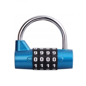 Un cadenas bleu à 4 points avec mot de passe, 51 mm × 54 mm, réinitialisable, adapté à l'école, à la salle de sport, à la boîte, à la boîte à outils, à la clôture, au placard - Neuf
