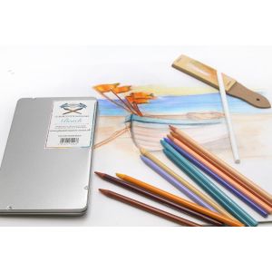 Lot De 12 Crayons Pastels Sans Bois | Ensemble De Crayons De Couleur Pour Artistes Dans Une Bo&icirc;te En M&eacute;tal | Crayons De Couleur &Agrave; L'eau Pour Dessin, Peinture, Croquis (Beach) - Neuf