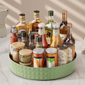Sjzg-&Eacute;pices Rond Plateau De Rangement, Plateau Tournant Frigo Cuisine Rotatif 360&deg;, Porte-&Eacute;pices, Lazy Susan Rangement Organisation Placard Pour Epices Snack Bouteille, Cosm&eacute;tique (Vert) - Neuf