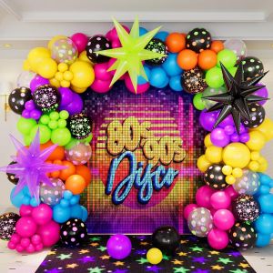 Kit De 190 Guirlandes D'Arche De Ballons N&eacute;on Avec Ballons Fluorescents Fluorescents,Ballons Disco Phosphorescents Pour D&eacute;corations De F&ecirc;te D'Anniversaire Des Ann&eacute;es 80 Et 90 - Neuf