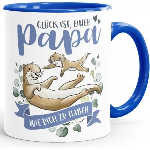 Eryi-® Tasse À Café Avec Inscription En Allemand « Otter Glück Ist Einen Papa Wie Dich Zu Haben » - Cadeau Original Pour La Fête Des Pères - Tasse En Céramique Bleue Avec Inscription En Allemand - Neuf