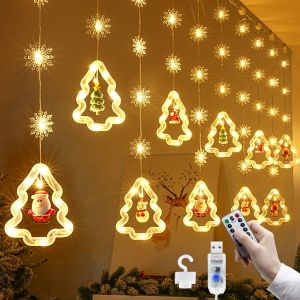 Rideau Lumineux Noël 3M USB Lumière de Fenêtre de Noël 8 Modes 110 LEDs Rideau Guirlande Lumineuse Noël 3D Lumières Avec Télécommande pour Fenêtre Noël Nouvel An Mariage Chambre.[E192] - Neuf