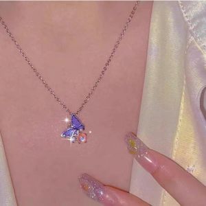 Kal-Collier Ras Du Cou Papillon Collier Pendentif Papillon Violet Collier Papillon Argent Minuscule Collier Cristal Cz Étincelant Collier Chaîne Bijoux Pour Femmes Filles Cadeaux - Neuf