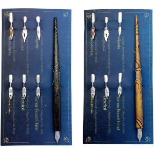 Kit de stylo de dessin de calligraphie de manga en bois de marbre,stylo à plume comique professionnel,comprend 2 poignées de porte-stylo,12 plumes pour lettrage,art,noir et or - Neuf