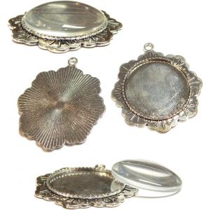 Kal-Pi&egrave;ces 4 Pi&egrave;ces Breloques Lunette Vide Plateau M&eacute;daillons En M&eacute;tal Pendentifs Bijoux Ronds 4 Pi&egrave;ces Cabochon En Verre Transparent Kit De Bricolage - Neuf