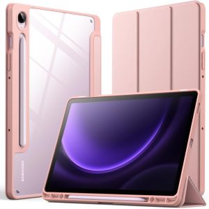Coque Pour Samsung Galaxy Tab S10 Fe / S9 Fe 10,9 Pouces Avec S Pen Porte-Stylet, Dos En Pc Dur Transparent Clair, Housse &Eacute;tui Tablette Protection Support &Agrave; Trois Volets (Or Rose) - Neuf