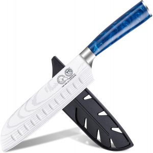 Oayew-Authentic Since 1986,Japanese Kitchen Knife,Stainless Steel,7 Inch Santoku Knife With Sleeve,Resin Handle,Meat Cleaver For Meat Cutting,Professional Chef Knife Kitchen Cutlery - Neuf