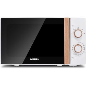 NouvelHorizonstore-Micro-ondes (aspect bois, 20 litres, 700 watts, porte miroir, 5 niveaux de puissance, fonction d&eacute;cong&eacute;lation, minuterie, MD10596) blanc - Neuf