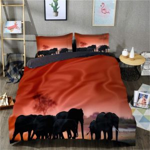 Housse De Couette Imprim&eacute;e En D Elephant Housse De Couette Pi&egrave;ces Ensemble De Literie Double Taille (King Size Xcm, Housse De Couette + Taies D'ore - Neuf