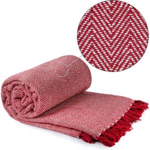 Ulteronixshop-Jet&eacute; de lit en Coton recycl&eacute; &agrave; Motif Chevrons pour Fauteuil, canap&eacute;, lit, Rouge, 127 x 152 cm - Neuf