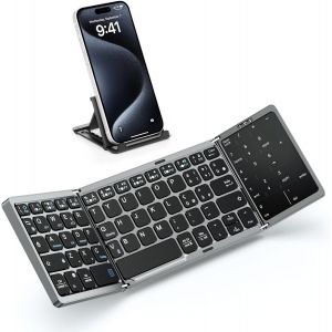 Clavier Bluetooth Pliable, Portable Clavier Sans Fil Avec Pavé Tactile Et Pavé Numérique, Qwerty Mini Clavier Italien Rechargeable Portatif Pour Windows Ios Android Tablette/Smartphone/Pc, Gris - Neuf