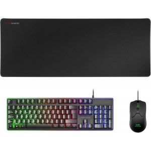 Mcpxbpt, Combo Gaming 3En1 Avec Clavier H-Mech Rétroéclairé, Souris Ultralégère 10000 Dpi Avec Logiciel, Tapis Xxl, Compatible Pc, Ps4, Ps5, Xbox, Portugais, Noir - Neuf