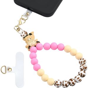 KAL-Dragonne De T&eacute;l&eacute;phone En Perles De Silicone Avec Languette D'Attache &Eacute;lastique Mains Libres Pour T&eacute;l&eacute;phone Portable (Rose A) - Neuf
