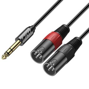 TRS 6,35mm 1/4 vers 2 XLR R&eacute;partiteur en Y C&acirc;ble, PVC &eacute;cal&eacute; Unbalanced 2x XLR M&acirc;le &agrave; 6.35mm M&acirc;le Audio St&eacute;r&eacute;o Adaptateur de Patch C&acirc;ble Interconnexion pour Speaker Mic Guitare Mixer AMP, 4,5m - Neuf