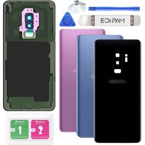 KALANKA-Vitre Arri&egrave;re pour Samsung Galaxy S9+ Plus G965 Origine Couvercle Batterie Remplacement avec Lentille de Cam&eacute;ra + Kit R&eacute;paration (Noir) - Neuf