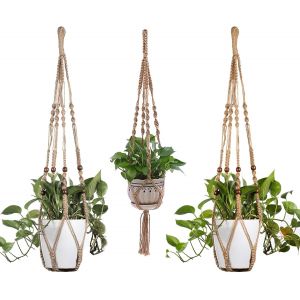 NouvelHorizonstore-Pot de Fleur Corde, Lot de 3 Supports de Pots de Fleurs Suspendus en macram&eacute; avec Corde en Coton pour l'int&eacute;rieur et l'ext&eacute;rieur, plafonds, balcons, d&eacute;coration Murale, 88/90/92 cm - Neuf